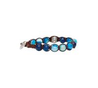 Bracciale Tamashii Originale Tibetano BHS1100-141 con Agata Blu Striata e Ruota della Preghiera in Argento 925 - Unisex, Regolabile, Gioiello per Comunicazione e Serenità