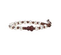 Bracciale Tamashii Originale Tibetano BHS924-S7 in Argento 925 con Ruote Incise Mantra e Calabash - Unisex, Gioiello Spirituale Regolabile, Cordoncino Marrone