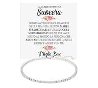 Bracciale Tennis Argento Sterling 925 A mia Suocera Compleanno Idee Regali per lei, Bracciale Fidanzati Idea Regalo Natale - Cofanetto con DEDICA incluso. (A mia Suocera - Argento 2)