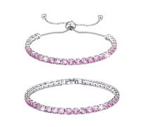 Bracciale tennis da donna con zirconi rotondi 4 mm, compatibile gioielli di moda in cubici rosa geometrici lucidi(Pink 2pcs)