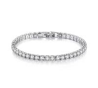Bracciale tennis da donna con zirconia cubica quadrata da 5 mm AAA da 5 mm, placcato in oro giallo 18 carati, con zirconia cubica scintillante a 1 fila (argento)