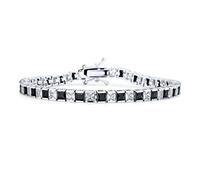 Bracciale Tennis da Donna Fidanzata Placcato Argento 7 Pollici con Gemme Simulate Scintillanti Alternati in Bianco e Nero Classico 20CT Taglio Principessa Quadrato Zirconia Cubica AAA CZ
