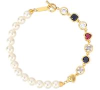 Bracciale tennis da donna placcato oro con zirconi multicolore e perle, delicato braccialetto a catena, perfetto per regali di compleanno e anniversari, ottone+perle, senza pietre preziose