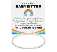 Bracciale Tennis Donna Baby Sitter Argento Sterling 925 con Pietre Bianche di Zirconia Idea regalo per lei, Compleanno Regalo Tata - Cofanetto con DEDICA incluso. (BabySitter - Tennis)