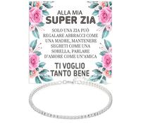 Bracciale Tennis Donna Zia Argento Sterling 925 Compleanno Idee Regali per lei, Bracciali zii Brillanti oro Idea Regalo Natale Zii da nipote - Cofanetto con DEDICA incluso (A mia Zia 2)