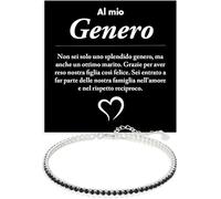 Bracciale Tennis Genero Argento Sterling 925 Compleanno Idee Regali per lui, Bracciale Uomo oro Idea Regalo Natale - Cofanetto con DEDICA incluso. (Genero - Tennis Nero)