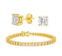 Bracciale Tennis Modern Bridal 10Ct Round Solitaire CZ & Set Di Orecchini A Bottone CZ Da .75Ct Gioielli Per Donne Matrimonio & Occasioni Speciali Placcato In Oro Giallo 14K Argento Sterling .925