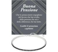 Bracciale Tennis Pensionato Argento Sterling 925 Compleanno Idee Regali per lui, Bracciale Uomo oro Regalo Natale Pensione - Cofanetto con DEDICA incluso. (Buona Pensione - Tennis Nero)