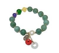 Bracciale Tibetano,Braccialetti con Perline di Crisoprasio Naturale, Braccialetti con Ciondolo Cavo Circolare, Bracciale in Cristallo Elastico Gioielli in Cristallo Reiki per Uomo Donna