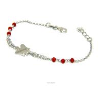 Bracciale tutto Argento 925 angelo custode cristallo rosso nero regolabile
