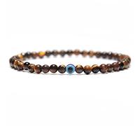 Bracciale Unisex con perline In Pietra Naturale Fatto A Mano - Bracciale elastico In Occhio Di Tigre Marrone Da 4 mm con Ciondolo Occhio Del Diavolo, Braccialetto Dallo Stile Semplice ed elegante Da