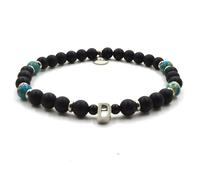 Bracciale Unisex Diaspro Azzurro Onice Nero 6mm con Lettera Acciaio | Lewissy De