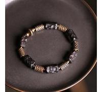 Bracciale Unisex Ebony Nera In Legno Con Texture Rame Martellato - Fashion