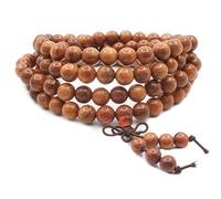 Bracciale Unisex in Legno Naturale in Erba Palissandro Mala Buddista Meditazione Buddha 108 Collana con Perle Preghiera Tibetana