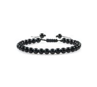 Bracciale Unisex in Ossidiana Nera da 6 mm Corda Intrecciata a Mano Regolabile Braccialetto da Uomo Perline in Pietra Naturale Braccialetto con Ciondoli Semplice Tondo Braccialetto Regali P