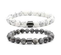 Bracciale Uomo 2 pezzi Con Pietre Naturali Braccialetto Scatola Regalo Fidanzato Donna Chakra con Vere Pietre Naturali Tibetano Yoga