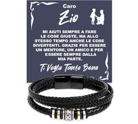 Bracciale Uomo A mio Zio in Pelle Intrecciata con Acciaio Inox Lucidato di Altissima qualità Idea Regalo per lui Regali Compleanno o Natale Zii da nipote - Cofanetto con DEDICA incluso (A Mio Zio)