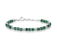 Bracciale Uomo Acciaio - Bracciale Donna Acciaio - Unisex, Anelli Colorati, Lunghezza 18+3 cm - Pietre Rondelle e Dadini Sfaccettati - Nero Turchese Lapislazzuli Occhio di Tigre (Smeraldo)