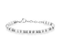 Bracciale Uomo Acciaio - Bracciale Donna Acciaio - Unisex, Anelli Colorati, Lunghezza 18+3 cm - Pietre Rondelle e Dadini Sfaccettati - Nero Turchese Lapislazzuli Occhio di Tigre (Bianco)