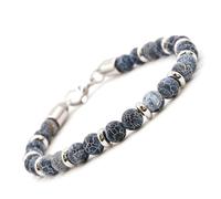 Bracciale Uomo Acciaio - Bracciale Donna Acciaio - Unisex, Sfere Colorate 6 mm, Lunghezza 18+3 cm - Pietre Rondelle e Dadini Sfaccettati - Nero Turchese Lapislazzuli Occhio di Tigre (Blu Elettrico)