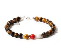 Bracciale uomo Argento 925 pietre naturali Occhio di Tigre Corallo Agata bianca