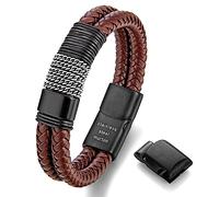Bracciale Uomo Bracciale Pelle Bracciale Acciaio Inossidabile Nero Marrone Regalo per Uomo Padre Marito Gioielli da Uomo (Marrone, Argento Complicazione, 22cm)