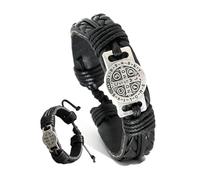 Bracciale Uomo，Bracciale Uomo Pelle Copertina Protettiva In Pelle Vintage Nera E Marrone Con Medaglia Di San Benedetto Un Regalo Unisex