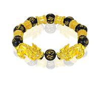 Bracciale uomo,braccialetti Pi Xiu, Feng Shui nero ossidiana, con placcato oro cinese bestia sacra Pi Xiu attira ricchezza e buona fortuna, braccialetto elastico regolabile per uomini e donne