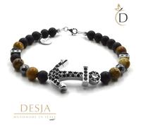 Bracciale uomo donna Onice Nera Diaspro Ematite ancora Argento 925 Desja regalo