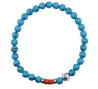 Bracciale uomo elastico a molla con pietra dure pallina Azzurro e charm pallone da calcio in Argento 925 Smalto Bianco/Azzurro gioiello artigianale amuleto portafortuna