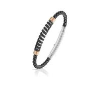 Bracciale Uomo in Acciaio 316L con finiture black rosè e cuoio
