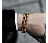 Bracciale uomo marrone beige casual elegante pietre dure lucido set doppio