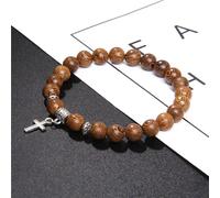 Bracciale uomo marrone beige crocefisso casual elegante pietre dure