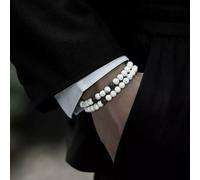 Bracciale uomo marrone bianco 1 casual elegante pietre dure ruvide set doppio