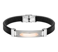 Bracciale Uomo Morellato Moody SQH28 Targhetta Acciaio Silver e Oro Rosa + Pelle