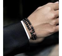 Bracciale uomo nero bronzo casual elegante pietre dure ruvide set doppio