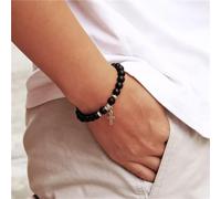 Bracciale uomo nero crocefisso casual elegante pietre dure