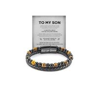 Bracciale uomo occhio di tigre e ossidiana nera,pelle intrecciata nera e chiusura magnetica,bracciale uomo personalizzato “Love You Forever”,Regalo per mio figlio,Confezione squisita per portagioielli