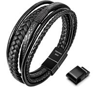 bracciale uomo pelle acciaio, elegante, regalo, intrecciato, magnetico