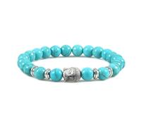 Bracciale Uomo Pietre Naturali 8mm, 1Pcs Azzurro Turchese Pietra Testa di Buddha Bracciale per Uomo/Donna, Stile 15 | Elastico Lunghezza 18CM