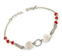Bracciale vero argento 925 doppio cuore satinato cerchio cristallo rosso bianco