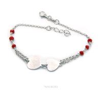 Bracciale vero argento 925 doppio cuore satinato cerchio cristallo rosso bianco