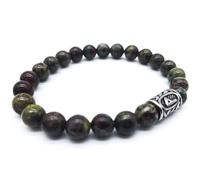Bracciale vichingo con rune Futhark (18/21 cm, donna/uomo), in confezione regalo, protezione della felicità e dell'energia, 21 cm Innenumfang, Diaspro in acciaio inox