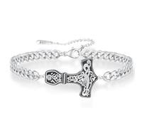 Bracciale vichingo da uomo, stile nordico martello di Thor con rune Mjolnir in acciaio inox stile nordico vintage pagano amuleto (Bracciale Mjolnir-S)
