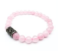 Bracciale vichingo Futhark Rune con pietra preziosa (18/21 cm, donna/uomo) in confezione regalo | Protezione fortuna energia, 18 cm Innenumfang, Pietra preziosa, quarzo rosa