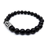 Bracciale vichingo Futhark Rune con pietra preziosa (18/21 cm, donna/uomo) in confezione regalo | Protezione fortuna energia, 18 cm Innenumfang, Acciaio inossidabile con ossidiana