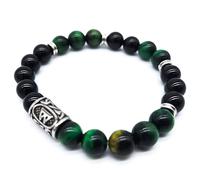 Bracciale vichingo Futhark Rune con pietra preziosa (18/21 cm, donna/uomo) in confezione regalo | Protezione fortuna energia, 21 cm Innenumfang, Pietra preziosa, acciaio inossidabile