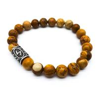 Bracciale vichingo Futhark Rune con pietra preziosa (18/21 cm, donna/uomo) in confezione regalo | Protezione fortuna energia, 21 cm Innenumfang, Diaspro giallo