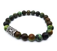 Bracciale vichingo Futhark Rune con pietra preziosa (18/21 cm, donna/uomo) in confezione regalo | Protezione fortuna energia, 21 cm Innenumfang