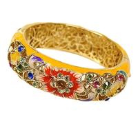 Bracciale vintage, bracciale cloisonné, braccialetti traforati con grandi fiori e strass smaltati, gioielli vintage dorati., One Size, Acetato, Non si tratta di una pietra preziosa